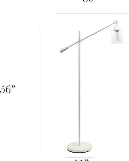 Elegant Designs LF1030-WHT Pivot Arm Glass Shade Floor Lamp, White - LeafyLoom