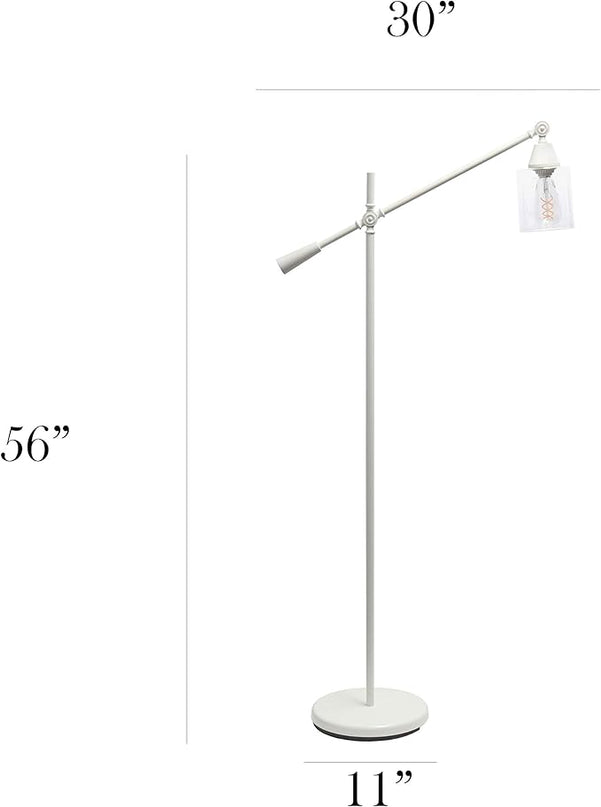 Elegant Designs LF1030-WHT Pivot Arm Glass Shade Floor Lamp, White - LeafyLoom