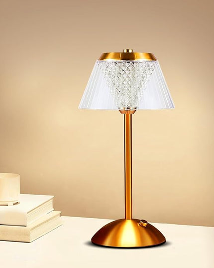 Portable Crystal Table Lamp,Cordless Metal Vintage Desk Lamp,3 Color Touch Control Rechargeable Lamp,3-Levels Brightness Room Decor Desk Lamp,Living Room,Kitchen,Dining Room Lamp (Gold) - LeafyLoom