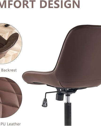 YOUNIKE Desk Chair with Wheels Armless Office Chair Swivel Rolling Task Chair with Back Upholstered Faux Leather Computer Chair Height Adjustable Modern Ergonomic Seat, Loads 300 lbs, Brown - LeafyLoom