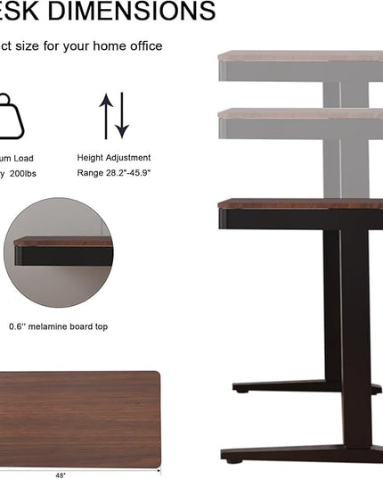 Standing Desk with Drawer and Wireless Charging,48x24 inch Dual Motor Electric Standing Desk,Stand Up Desk with Whole-Piece Desktop(Black Oval Legs+Rustic Brown Top) - LeafyLoom