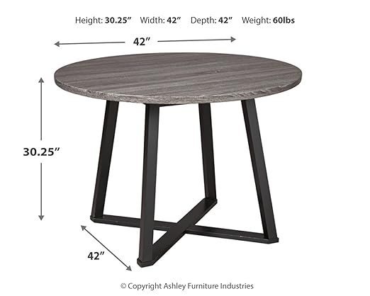 Signature Design by Ashley Centiar Mid Century Round Dining Room Table with Metal Legs, Gray & Black - LeafyLoom