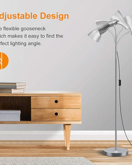 LEPOWER Floor Lamp, Metal Standing Lamp with Adjustable Gooseneck, Heavy Metal Base, Reading Pole Lamp for Office, Silver Floor Lamps for Bedroom, Living Room - LeafyLoom