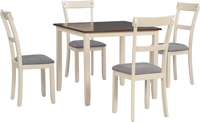 RITSU Classic 5 Piece Industrial Wood Dining Table, Set with 4 Chairs Upholstered in Tightly Woven Burlap w/Smooth Matte Finish for Kitchen, Living Room, Brown&Cottage White, 35inch - LeafyLoom
