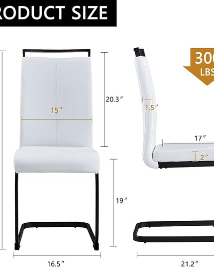 Modern Dining Chairs Set of 6,High Back Kitchen Chairs,Side Room Chair with Black Powder Coating Metal Legs,Easy to Clean Upholstered Dining Chairs,Ideal for Living Room(White Chairs) - LeafyLoom