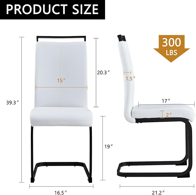 Modern Dining Chairs Set of 6,High Back Kitchen Chairs,Side Room Chair with Black Powder Coating Metal Legs,Easy to Clean Upholstered Dining Chairs,Ideal for Living Room(White Chairs) - LeafyLoom