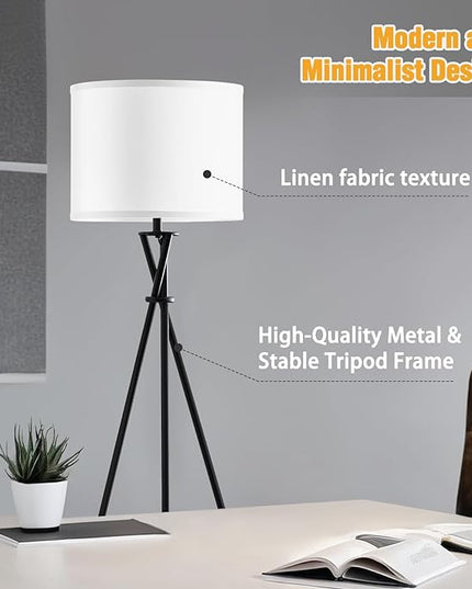 Modern Floor Lamps, 61" Tripod Floor Lamp, Mid Century Lamp with Simple Design, Lamps for Living Room, Bedroom, Office,Tall Standing Lamp with Rocker Swtich, Black White- without Bulb - LeafyLoom