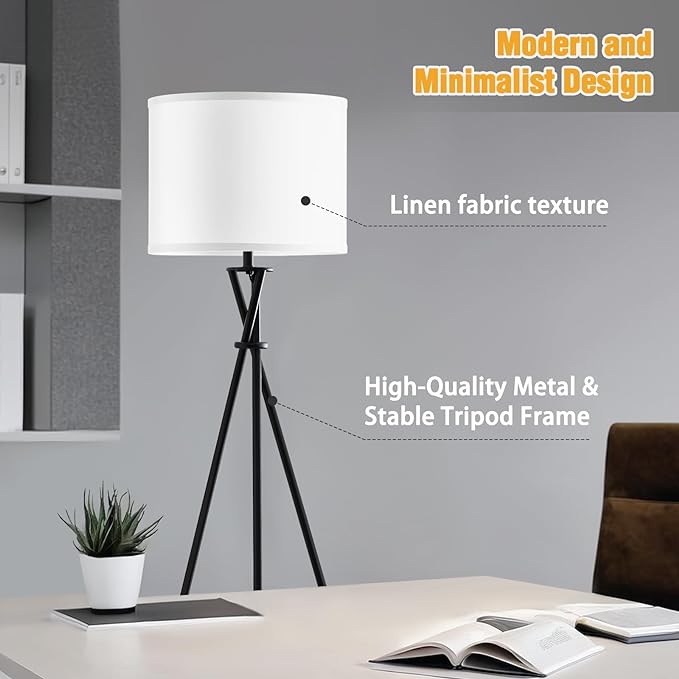 Modern Floor Lamps, 61" Tripod Floor Lamp, Mid Century Lamp with Simple Design, Lamps for Living Room, Bedroom, Office,Tall Standing Lamp with Rocker Swtich, Black White- without Bulb - LeafyLoom