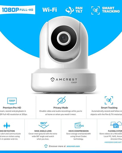 Amcrest 1080P WiFi Security Camera 2MP Indoor Pan/Tilt Wireless IP Camera, IP2M-841W (White) Amcrest