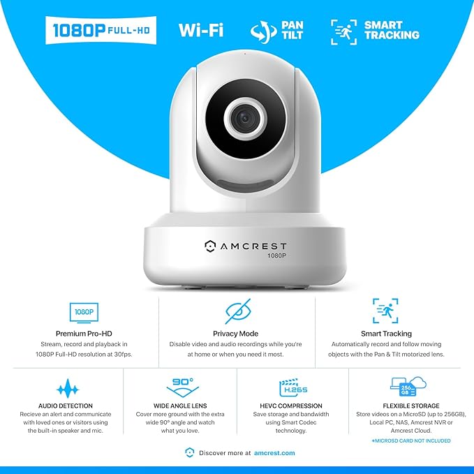 Amcrest 1080P WiFi Security Camera 2MP Indoor Pan/Tilt Wireless IP Camera, IP2M-841W (White) Amcrest