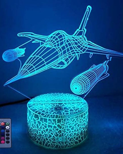 Optical Illusion 3D Aircraft Night Light USB Power Remote Control Touch Switch LED Decor Table Desk Lamps 7/16 Colors Changing Lights Children Kids Toy Christmas Xmas Brithday Gift - LeafyLoom
