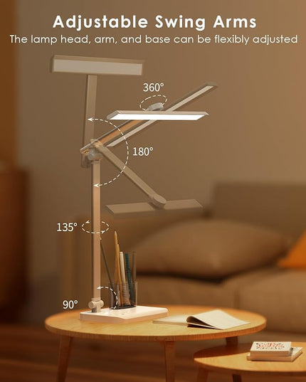 LED Desk Lamp with USB Charging Port, Eye-Caring Table Lamp, Touch Control Dimmable 5 Color Modes, 45 Min Auto-Off Timer, Foldable Study Desk Light for Home Office College Dorm & Reading - LeafyLoom