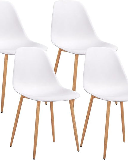 CangLong Modern White Dining Chairs Stylish Plastic Cushion Side Chairs with Metal Legs for Kitchen,Living Room,Set of 4 - LeafyLoom
