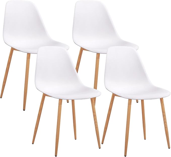 CangLong Modern White Dining Chairs Stylish Plastic Cushion Side Chairs with Metal Legs for Kitchen,Living Room,Set of 4 - LeafyLoom