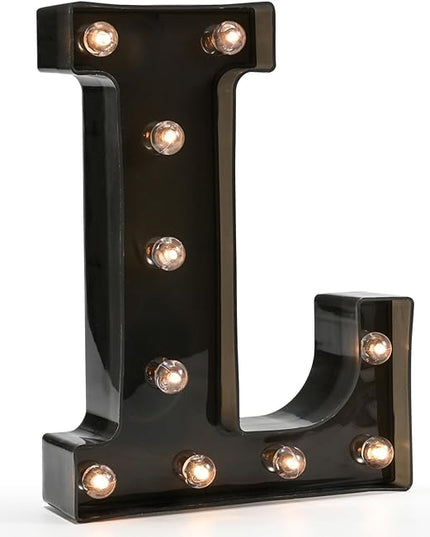 Light Up Black Alphabet Marquee Letters Sign LED Marquee Number Lights Sign for Night Light Home Bar Christmas Lamp Birthday Party Wedding Decoration L - LeafyLoom