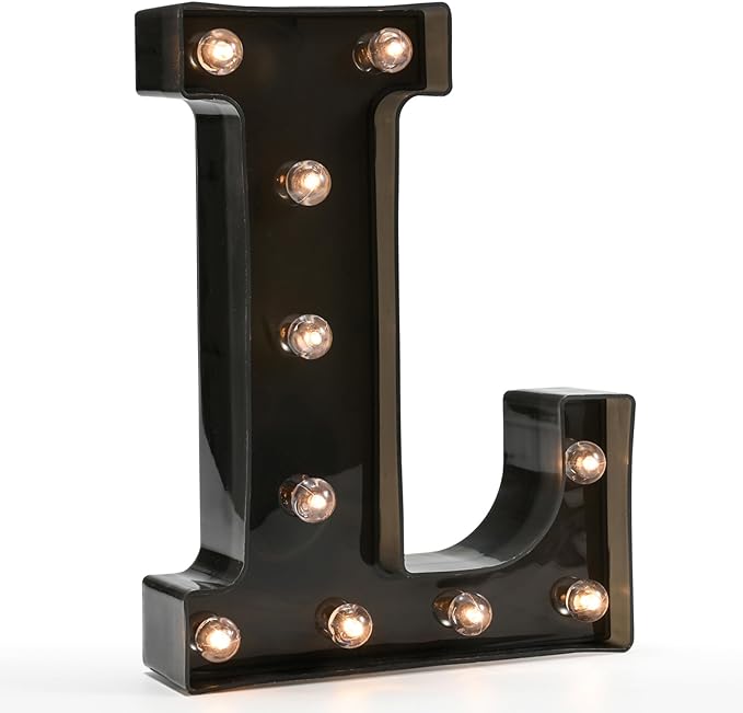 Light Up Black Alphabet Marquee Letters Sign LED Marquee Number Lights Sign for Night Light Home Bar Christmas Lamp Birthday Party Wedding Decoration L - LeafyLoom