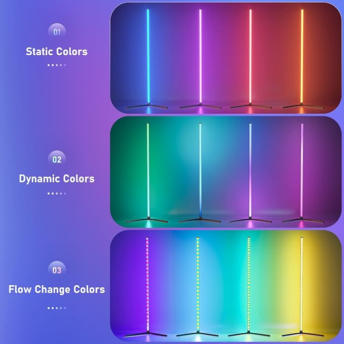 bedee LED Corner Floor Lamp: 50" RGB 16 Million Color Changing Floor Lamp with Music Sync, Modern Standing Ambient Light with APP & Remote Control, DIY Modes & Timer for Living Room Gaming Room Decor - LeafyLoom