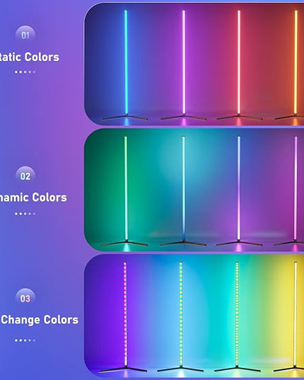 Buyya Smart LED Floor Lamp: 65 Inch RGB Corner Lamp 16 Million Colour Changing Corner Light Music Sync DIY Mode with APP/Remote Control Standing Lamps for Living Room Bedroom Decoration - LeafyLoom