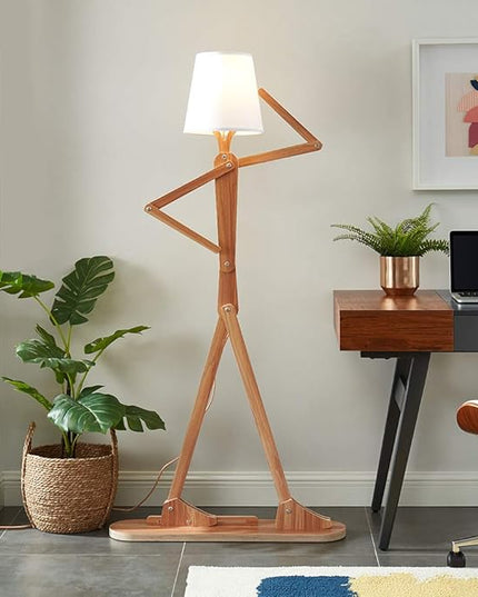 Cool Tall Floor Lamp for Living Room Bedroom Farmhouse - Corner Decorative Reading Standing Light Wood Creative Swing Arm Arc Design Gift for Kids/Boys/Girls Bedside - with LED Bulb (Ash) - LeafyLoom
