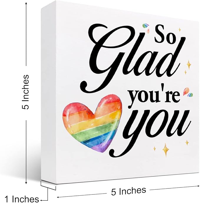So Glad You're You Rainbow Heart Wood Box Sign Decor Desk Sign,Inspirational Affirmation Wooden Box Block Sign for Home Office Shelf Table Decor Decorations - LeafyLoom