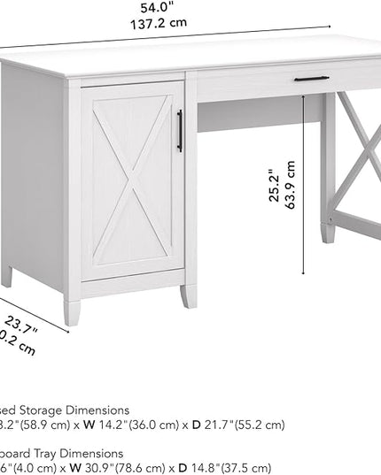 Bush Furniture Key West Computer Desk with Storage | Farmhouse PC Table for Home Office, 54W, Pure White Oak - LeafyLoom