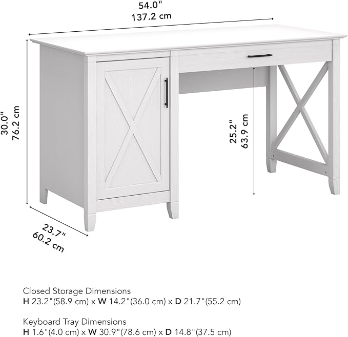 Bush Furniture Key West Computer Desk with Storage | Farmhouse PC Table for Home Office, 54W, Pure White Oak - LeafyLoom