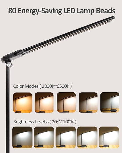 LED Desk Lamps for Home Office, 14W Double Swing Arm Desk Lamp with USB Charging Port, Eye-Caring Architect Task Lamp, Touch Control Desktop Lamp with Night Light Table Light for Work Study Craft - LeafyLoom