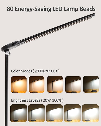 LED Desk Lamps for Home Office, 14W Double Swing Arm Desk Lamp with USB Charging Port, Eye-Caring Architect Task Lamp, Touch Control Desktop Lamp with Night Light Table Light for Work Study Craft - LeafyLoom