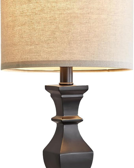 PoKat 20.5'' Bedside Table Lamp for Bedroom Nightstand - Farmhouse Lamp for Living Room, Black Night Stand Light Lamp with Round Linen Shade, Vintage Bedroom Lamp, Suitable for Small Place - LeafyLoom