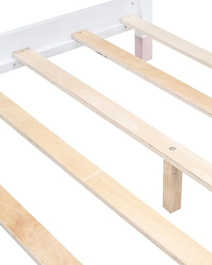Bellemave Full Size Platform Bed with House-Shaped Headboard and Motion Activated Night Lights,Wood Twin Kids Bed Frame for Girls,Boys(Twin,Pink) - LeafyLoom