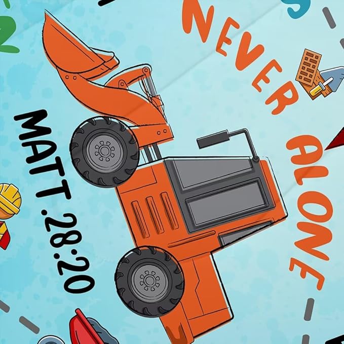 Boys Construction Vehicles Truck Comforter Set Full,Christian Kids God Says I Am Construction Bedding Set,Car Excavator Tractor Bedroom Set（1 Comforter 2 Pillowcase） Blue - LeafyLoom