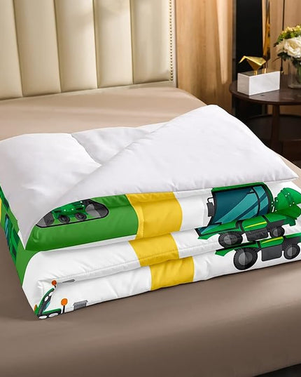 Erosebridal Kids Truck Comforter Set Full Size Boys Cartoon Tractor Down Comforter Excavator Construction Bedding Set Farmhouse Car Vehicle Duvet Set Bedroom Dorm Decor, Yellow Green - LeafyLoom