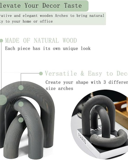3Pcs wood arch Decor Accents - Decorative home table Arch Modern boho Minimalist Coffee table bookshelf living Room Entryway aesthetic Decorations Objects - LeafyLoom