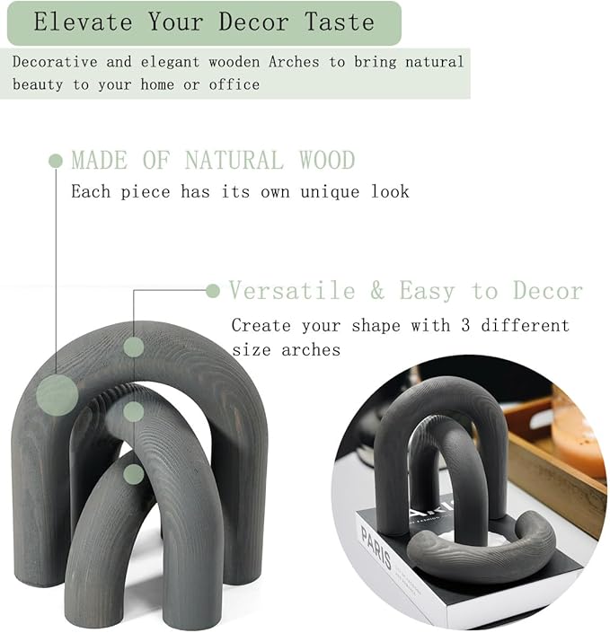 3Pcs wood arch Decor Accents - Decorative home table Arch Modern boho Minimalist Coffee table bookshelf living Room Entryway aesthetic Decorations Objects - LeafyLoom