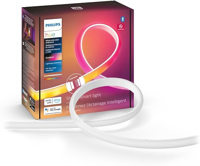 Philips Hue Indoor 3-Foot Smart LED Light Strip Extension - Flowing Multicolor Effect - Requires Base Kit - 1 Pack - Control with Hue App - Works with Alexa, Google Assistant and Apple HomeKit PhilipsHue