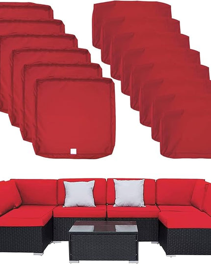 ClawsCover 14Pack Outdoor Seat and Back Cushions Replacement Covers Fit for 7Pieces 6-Seater Wicker Rattan Patio Furniture Set Sectional Couch Chair,Red-Include Cover Only (Large) - LeafyLoom
