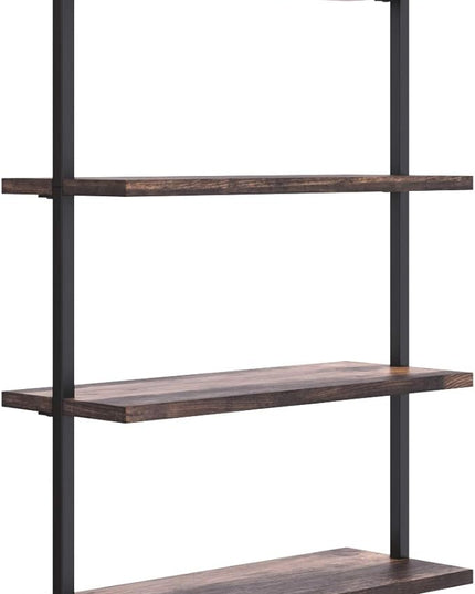 Nathan James Theo 4-Shelf Bookcase, Floating Wall Mount Shelves with Natural Wood and Industrial Pipe Metal Frame, Nutmeg/Black - LeafyLoom
