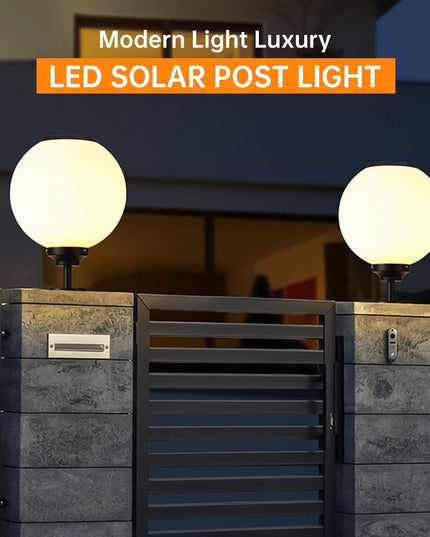 Solar Outdoor Column Lights - Aluminum Fence Pedestal Post Lamp Outdoor Vintage LED Globe Pillar Lights, IP65 Waterproof External Landscape Street Lighting Fixtures LeafyLoom