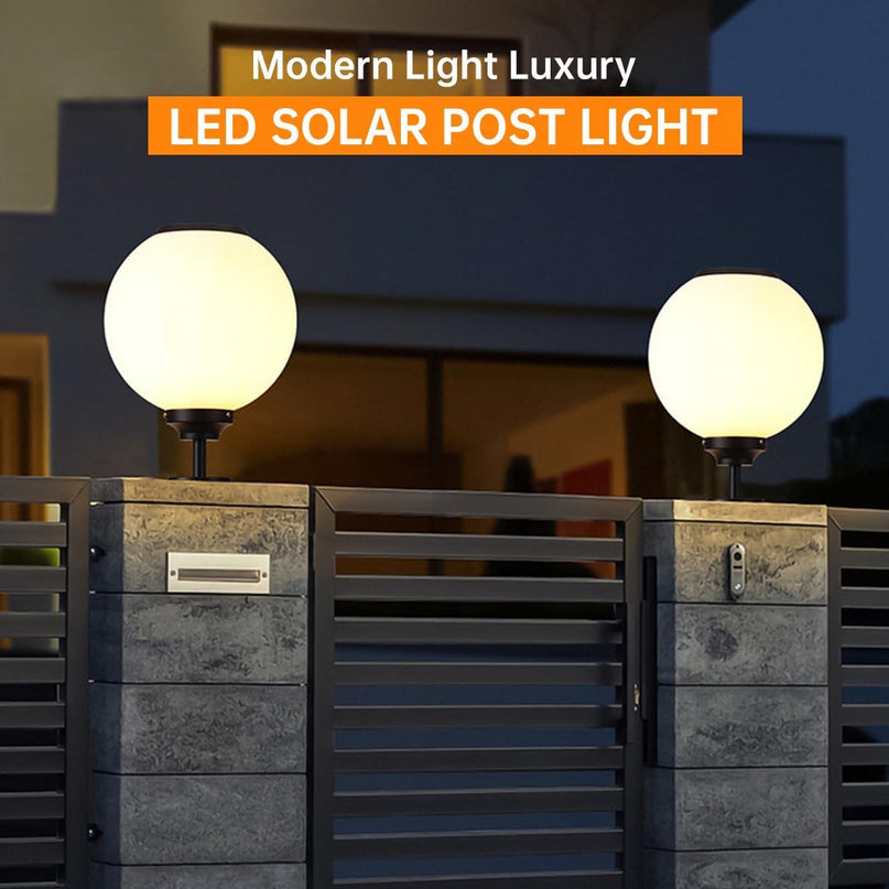 Solar Outdoor Column Lights - Aluminum Fence Pedestal Post Lamp Outdoor Vintage LED Globe Pillar Lights, IP65 Waterproof External Landscape Street Lighting Fixtures LeafyLoom