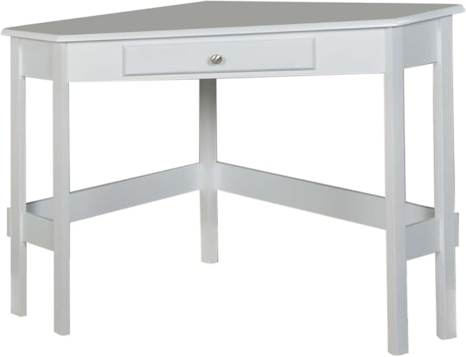 Kings Brand Furniture - Hastings Wood Home & Office Corner Desk with Drawer, White - LeafyLoom