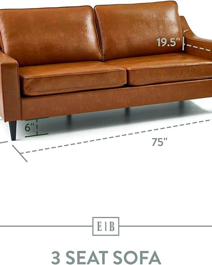 Edenbrook Jensen Upholstered Couch - Couches for Living Room - Camel Faux Leather Couch - Living Room Furniture - Small Couch - Seats Three - Scoop Arm Modern Couch - LeafyLoom