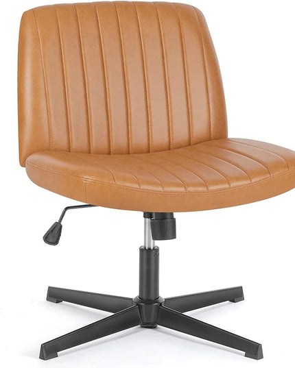 OLIXIS Cross Legged Armless Wide Adjustable Swivel Padded Home Office Desk Chair, Brown - LeafyLoom