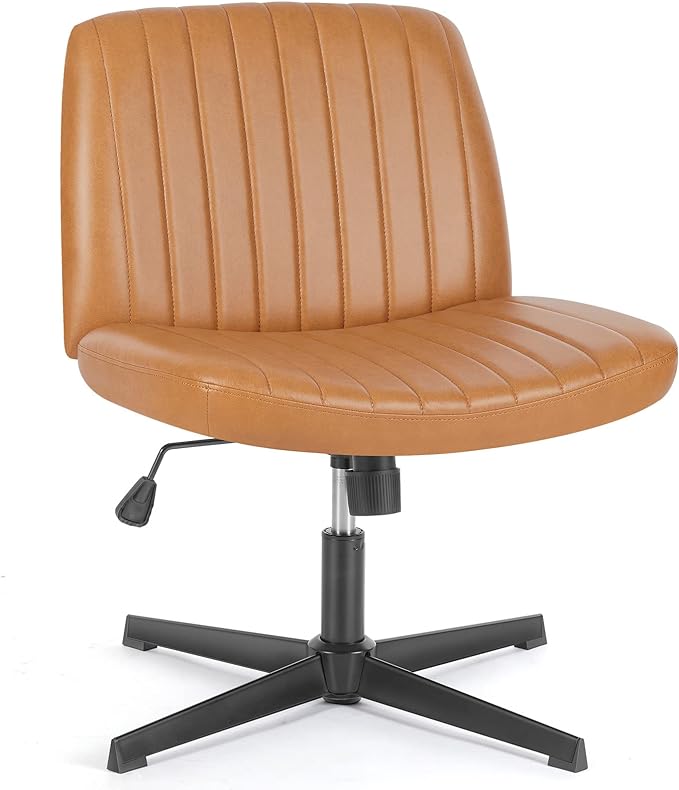 OLIXIS Cross Legged Armless Wide Adjustable Swivel Padded Home Office Desk Chair, Brown - LeafyLoom