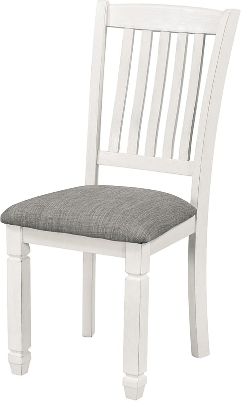 7-Piece Modern Dining, Wooden Kitchen Room Table Set with 6 Upholstered Chairs-Elegantly Shaped Legs and Comfortable Seating, Gray+White - LeafyLoom