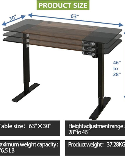 Standing Desk Adjustable Height Desk,63x30Inches, Stand Up Desk Table for Home Office, Home Office Computer Desk,Memory Preset,Height adjustments from 28" to 46" - LeafyLoom