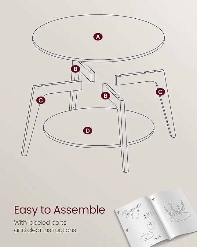 VASAGLE Round Coffee Table, 2 Tier Coffee Table with Storage, for Living Room, 31.5 x 17.7 Inches, Easy to Assemble, Heather Greige ULCT243K02 - LeafyLoom