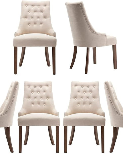 COLAMY Wingback Upholstered Dining Chairs Set of 6, Fabric Side Dining Room Chairs with Tufted Button, Living Room Chairs for Home Kitchen- Beige - LeafyLoom