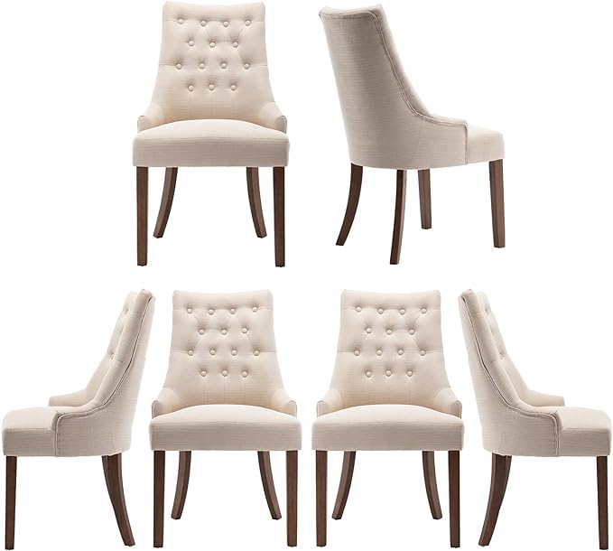 COLAMY Wingback Upholstered Dining Chairs Set of 6, Fabric Side Dining Room Chairs with Tufted Button, Living Room Chairs for Home Kitchen- Beige - LeafyLoom
