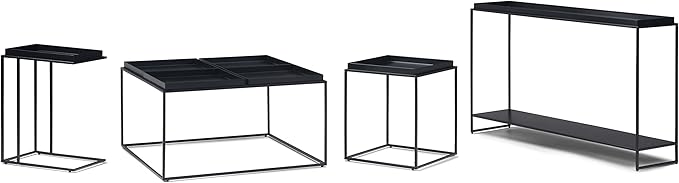 SIMPLIHOME Garner 18 Inch Wide Metal Tray Top C Side Table in Black, For the Living Room and Bedroom - LeafyLoom