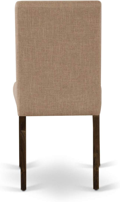 East West Furniture F3AB7-747 Ferris 7 Piece Modern Set Consist of a Round Wooden Table with Pedestal and 6 Light Sable Linen Fabric Parsons Dining Chairs, 48x48 Inch - LeafyLoom